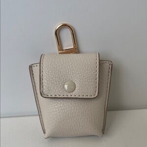 Cream Leather Keychain Pouch